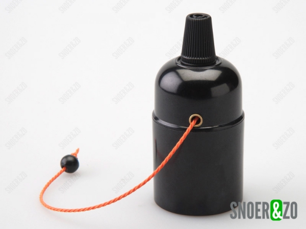 Fitting E27 zwart glad met trekschakelaar oranje