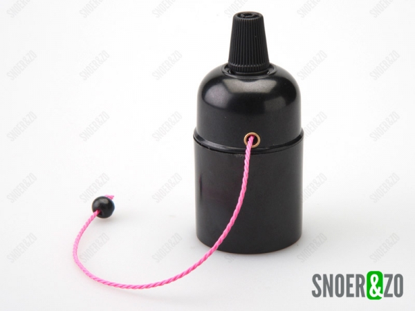 Fitting E27 zwart glad met trekschakelaar roze