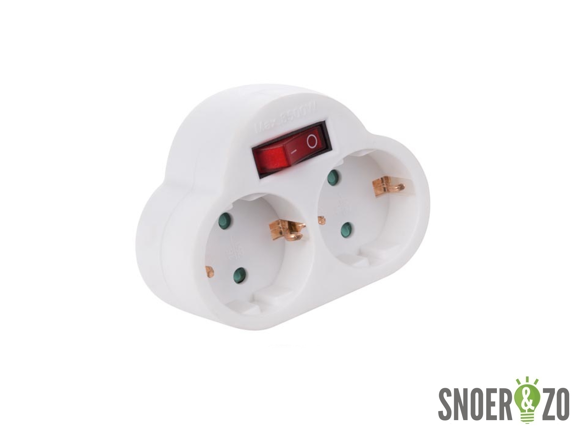 Doorvoerstekker wit 2-voudig met schakelaar