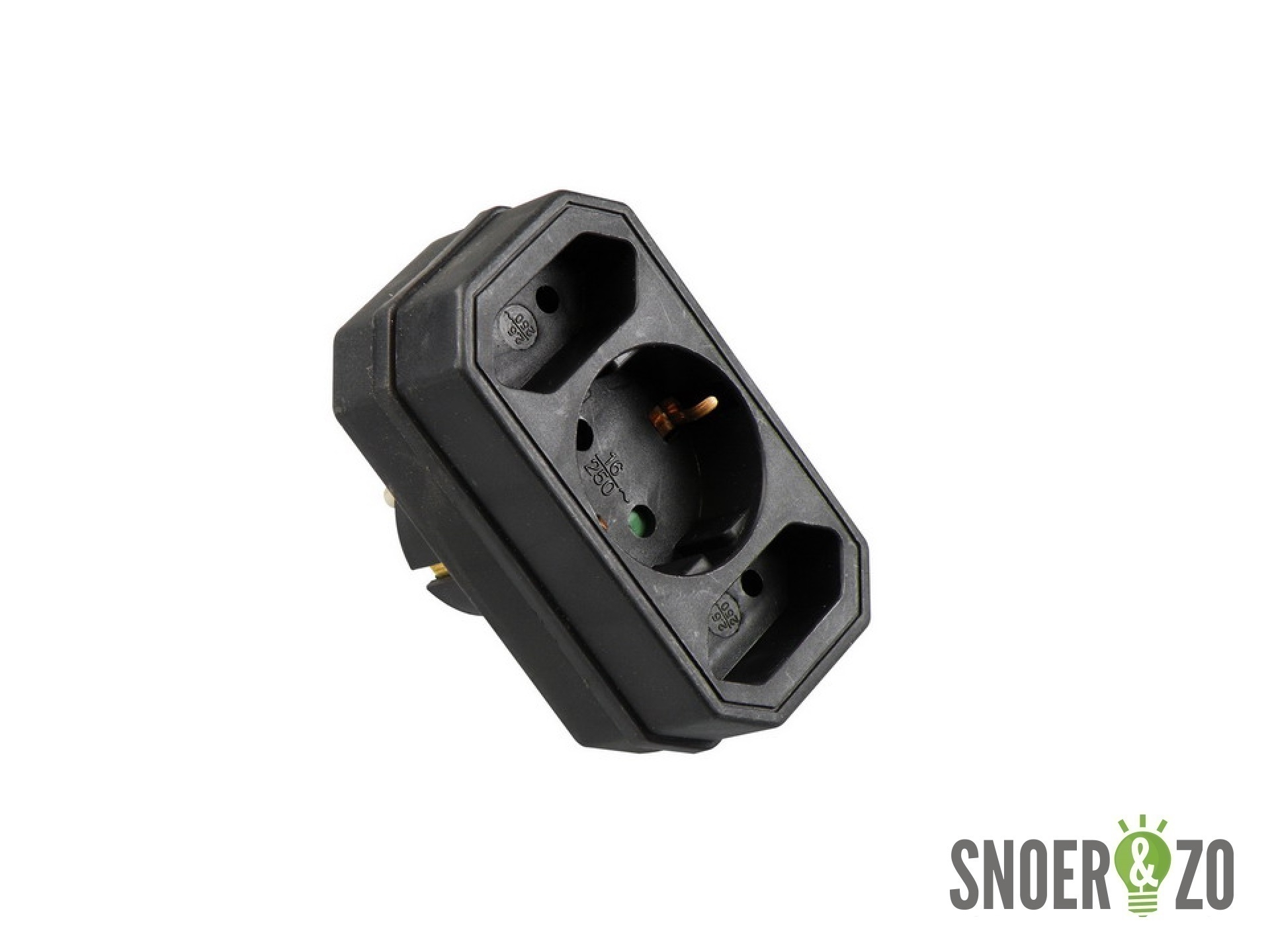 Doorvoerstekker zwart 3-voudig met randaarde