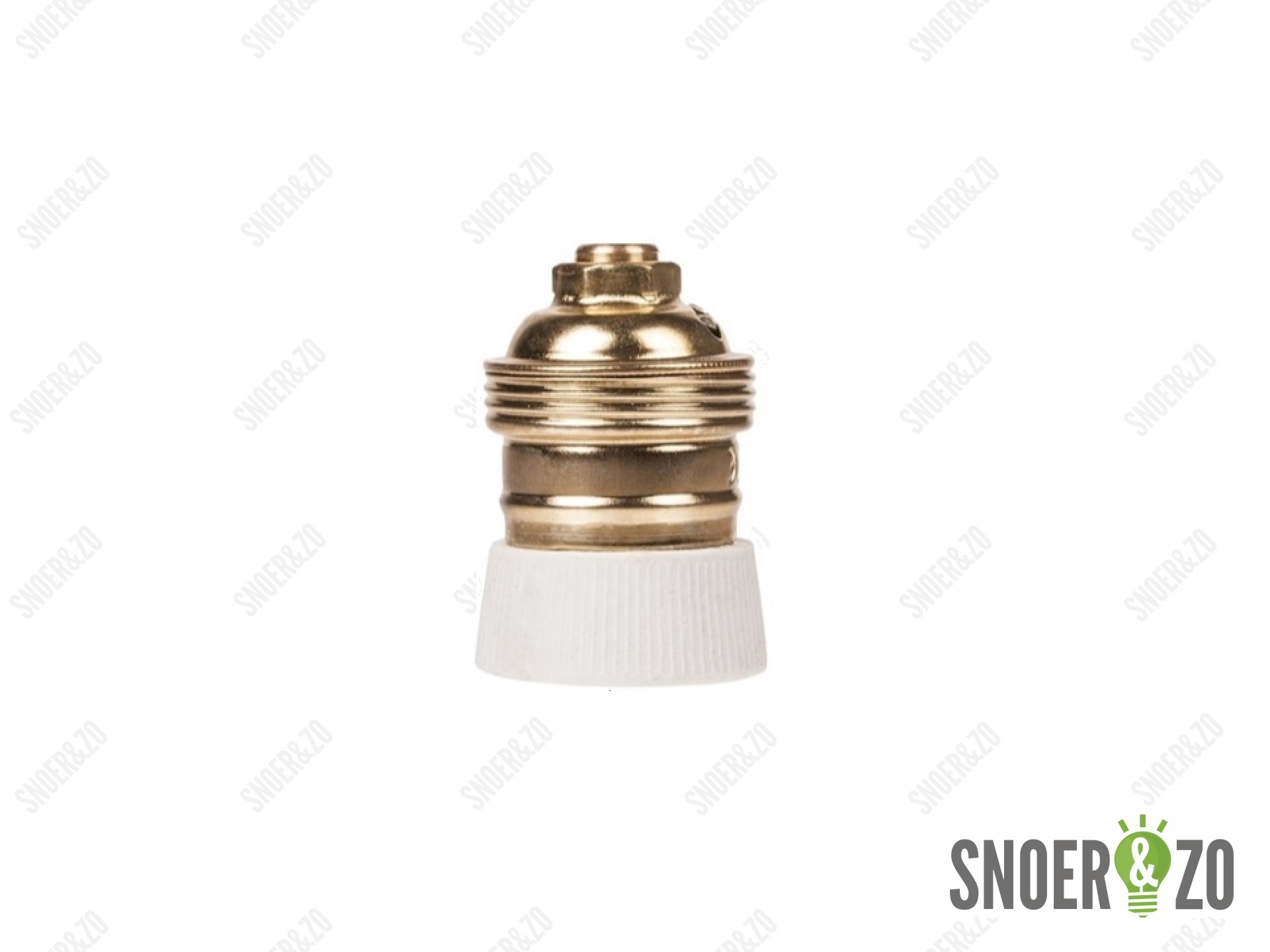 Metalen fitting E27 messing kleur met porseleinen rand en aarde aansluiting
