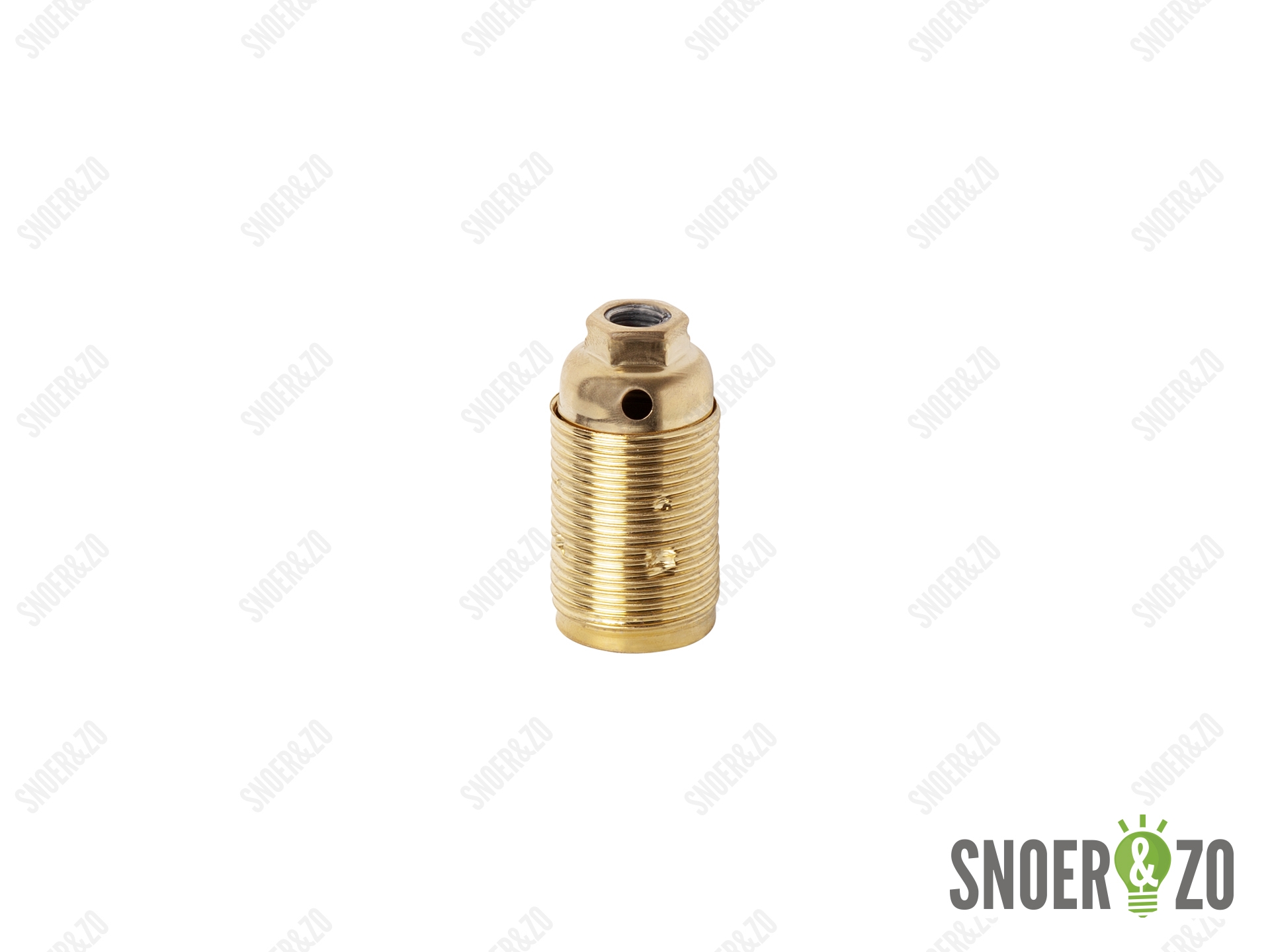 Metalen fitting E14 messing glans doorlopende mantel met aarde aansluiting