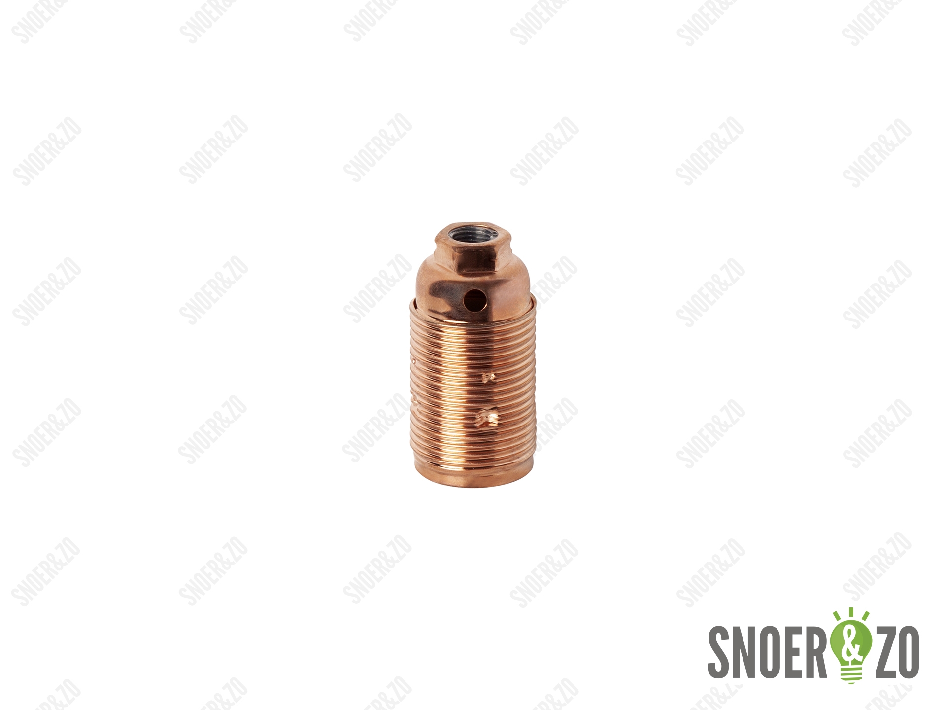 Metalen fitting E14 rood koper doorlopende mantel met aarde aansluiting