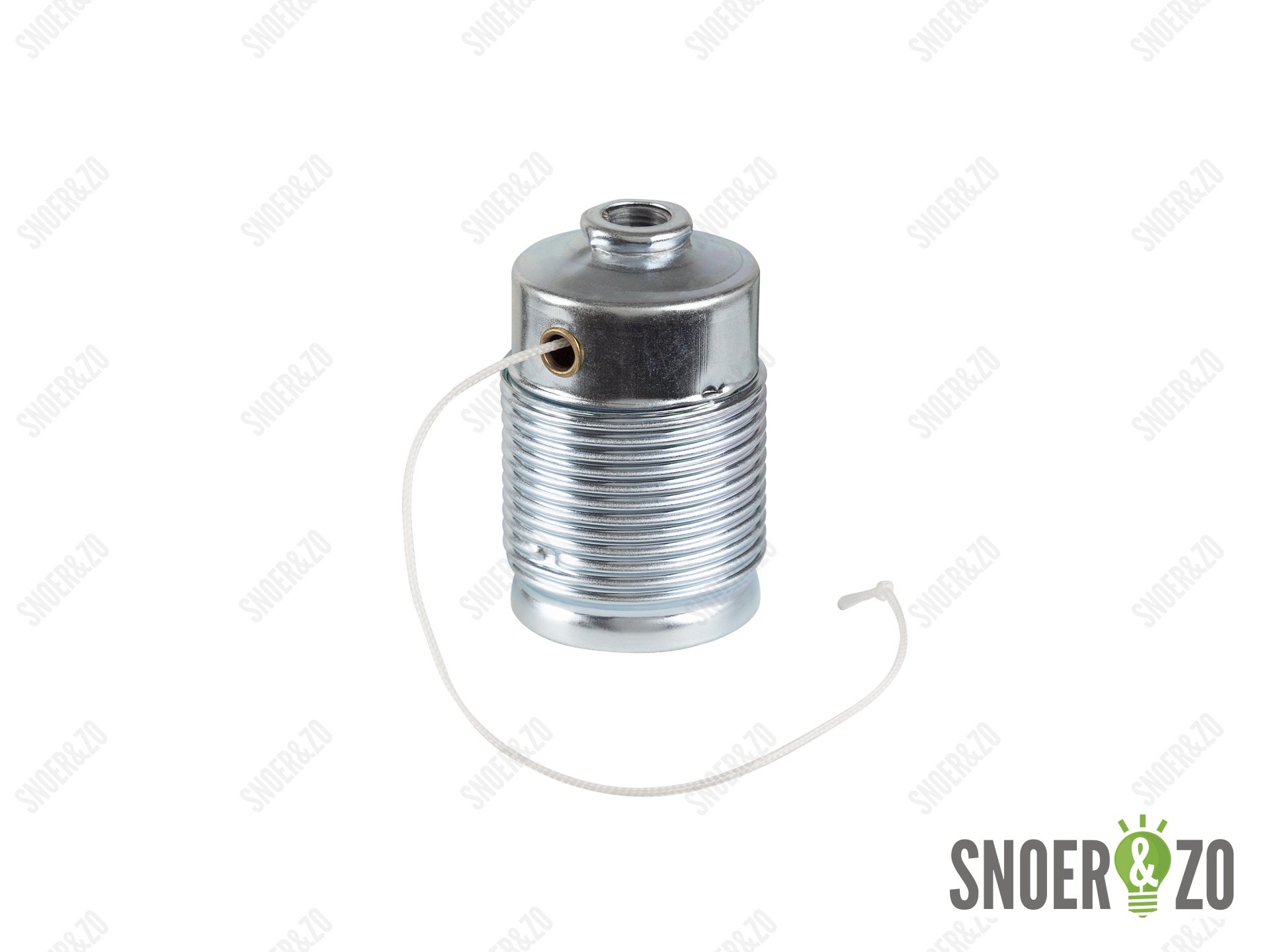 Metalen fitting E27 chroom kleur doorlopende mantel met trekschakelaar