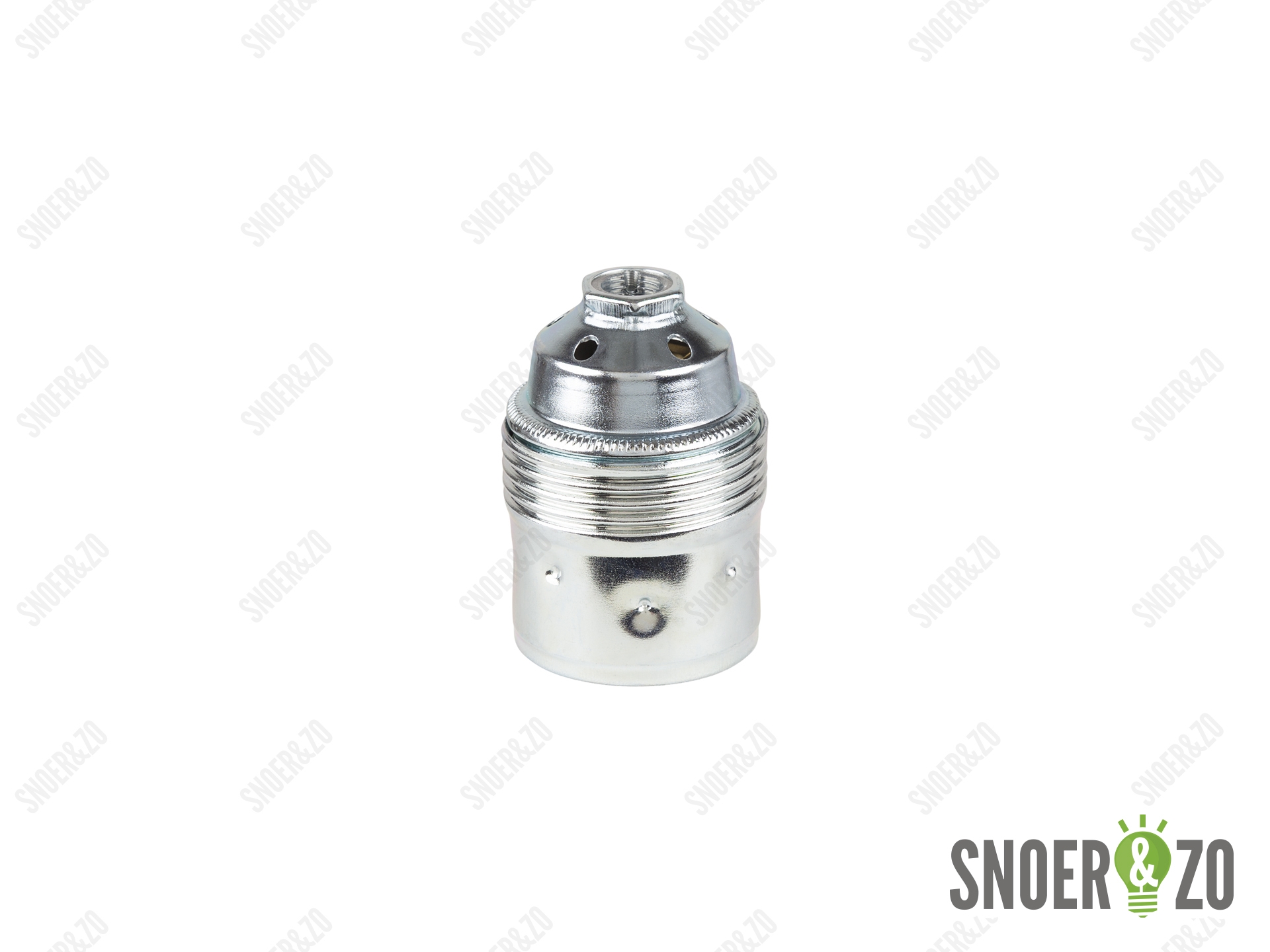 Metalen fitting E27 chroom kleur gladde mantel met aarde aansluiting