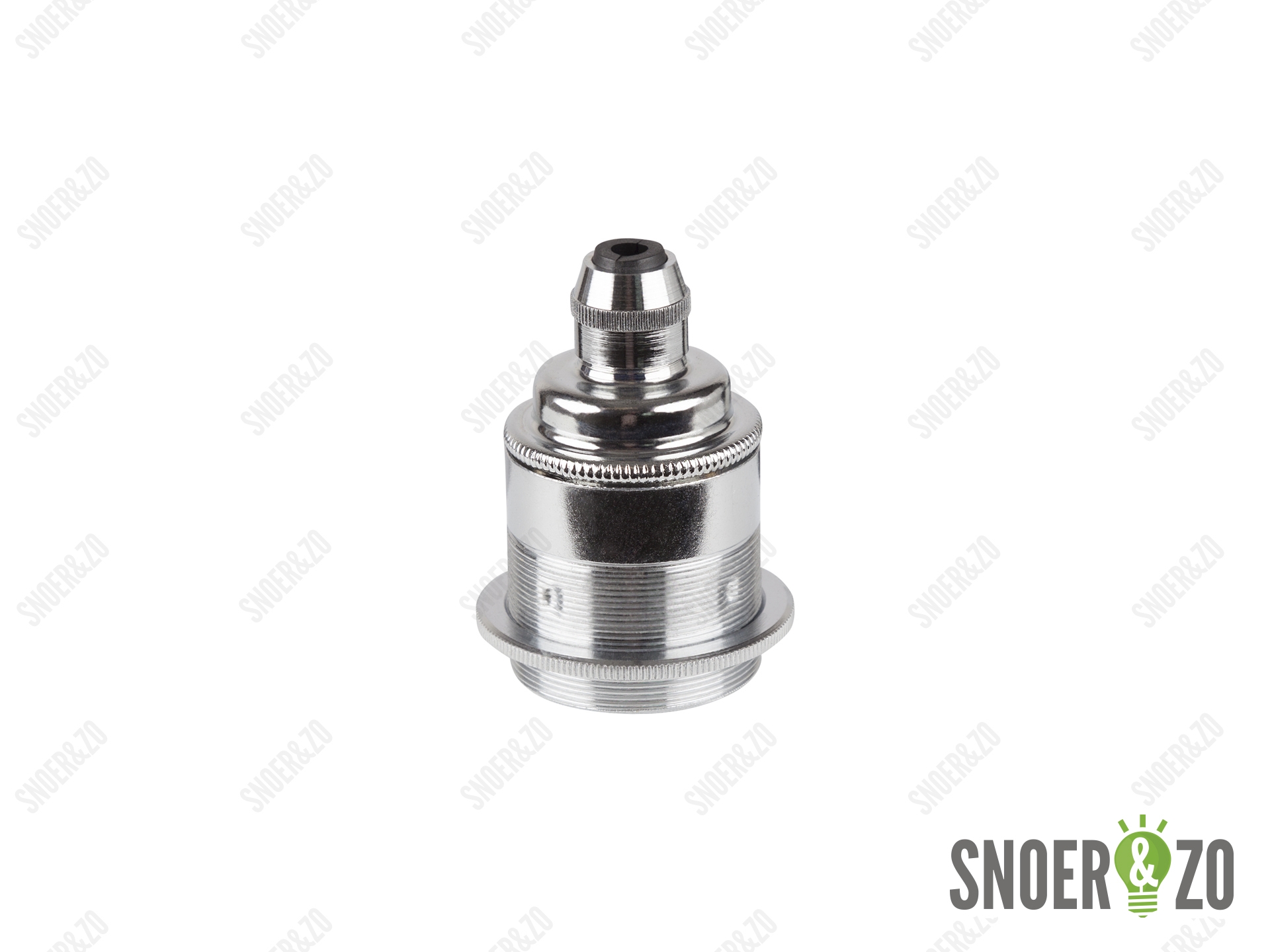 Metalen fitting E27 industrial chroom doorlopende mantel met fittingring en vaste trekontlaster