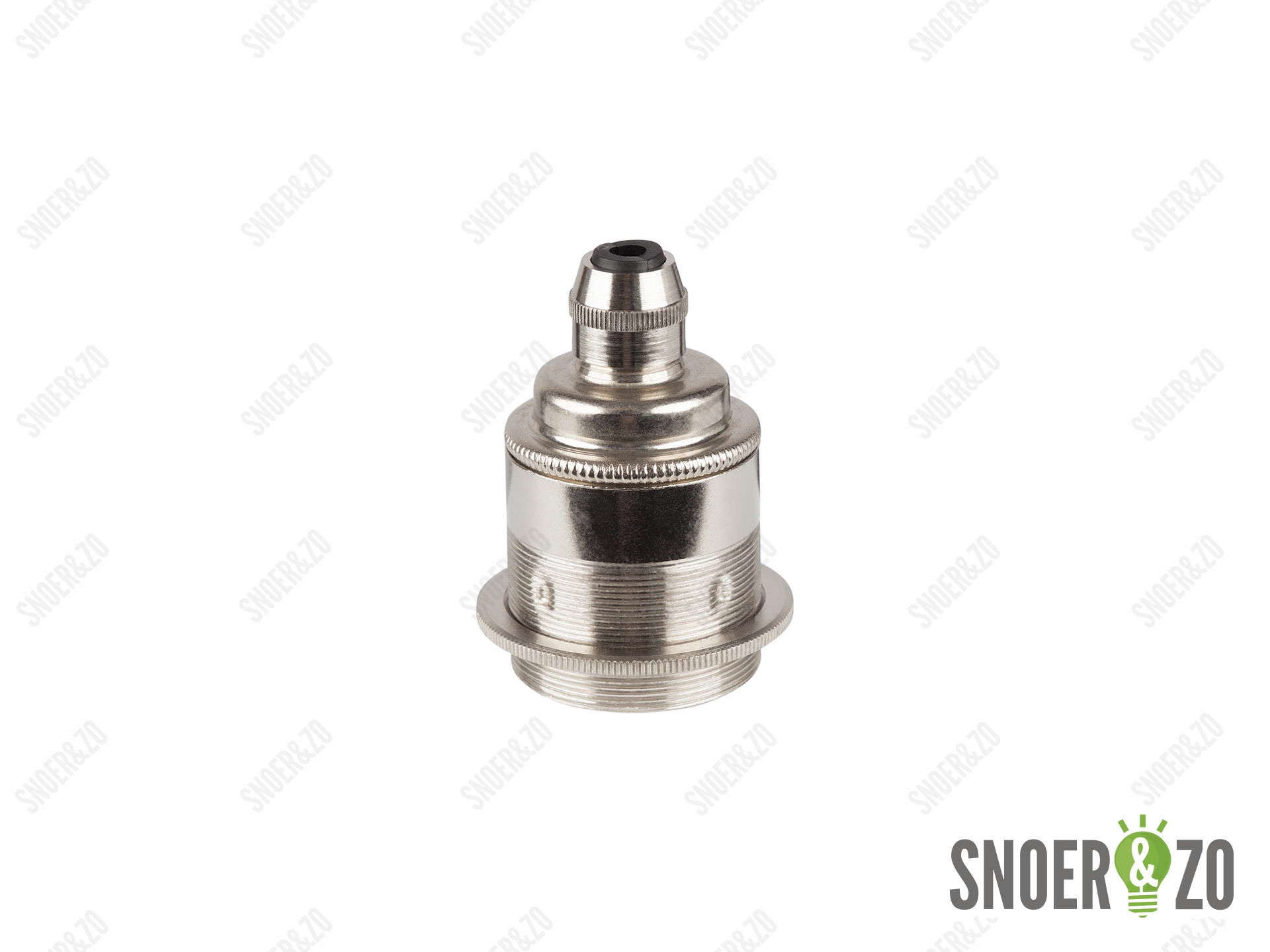 Metalen fitting E27 industrial nikkel doorlopende mantel met fittingring en vaste trekontlaster