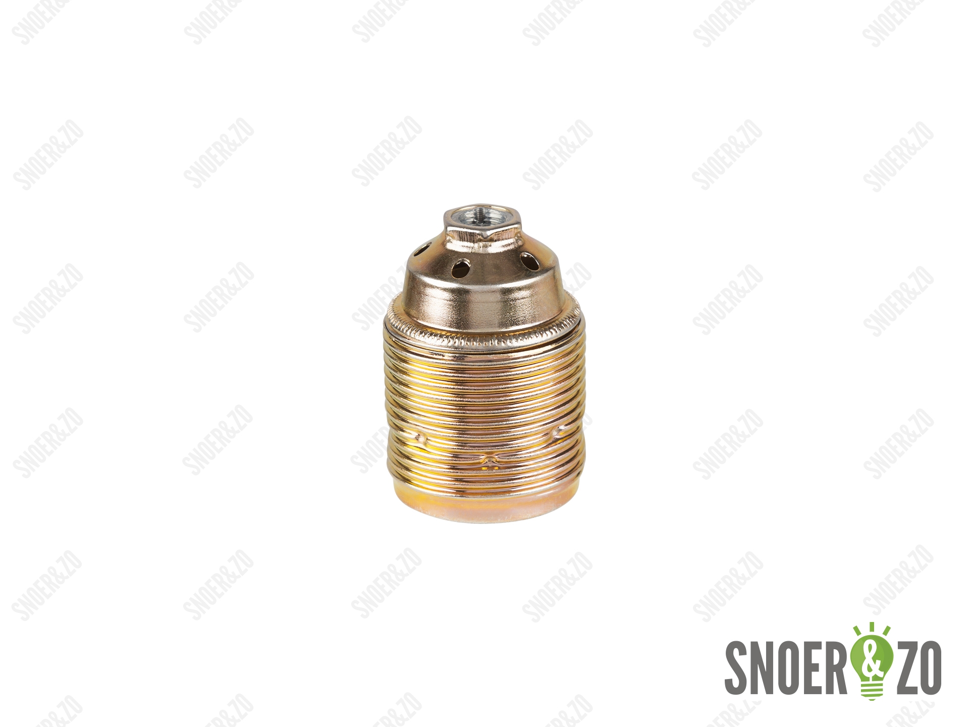 Metalen fitting E27 messing kleur doorlopende mantel met aarde aansluiting