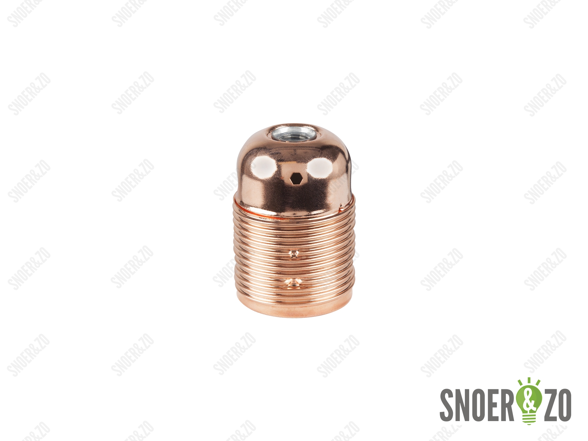 Metalen fitting E27 rood koper doorlopende mantel met aarde aansluiting