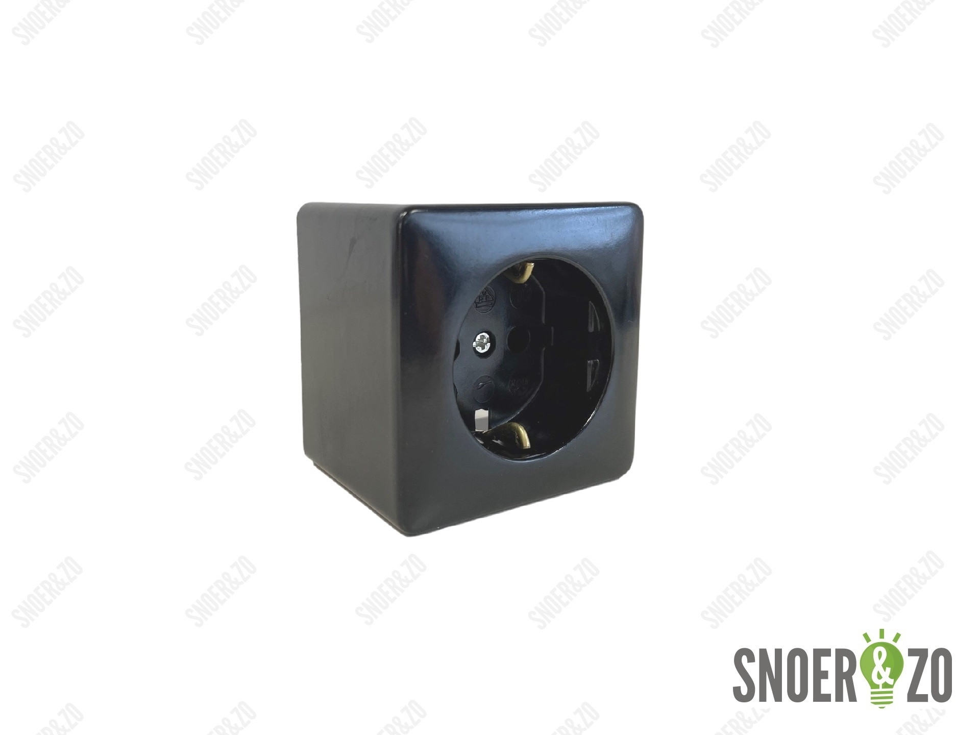 Opbouw wandcontactdoos zwart 1 voud met randaarde