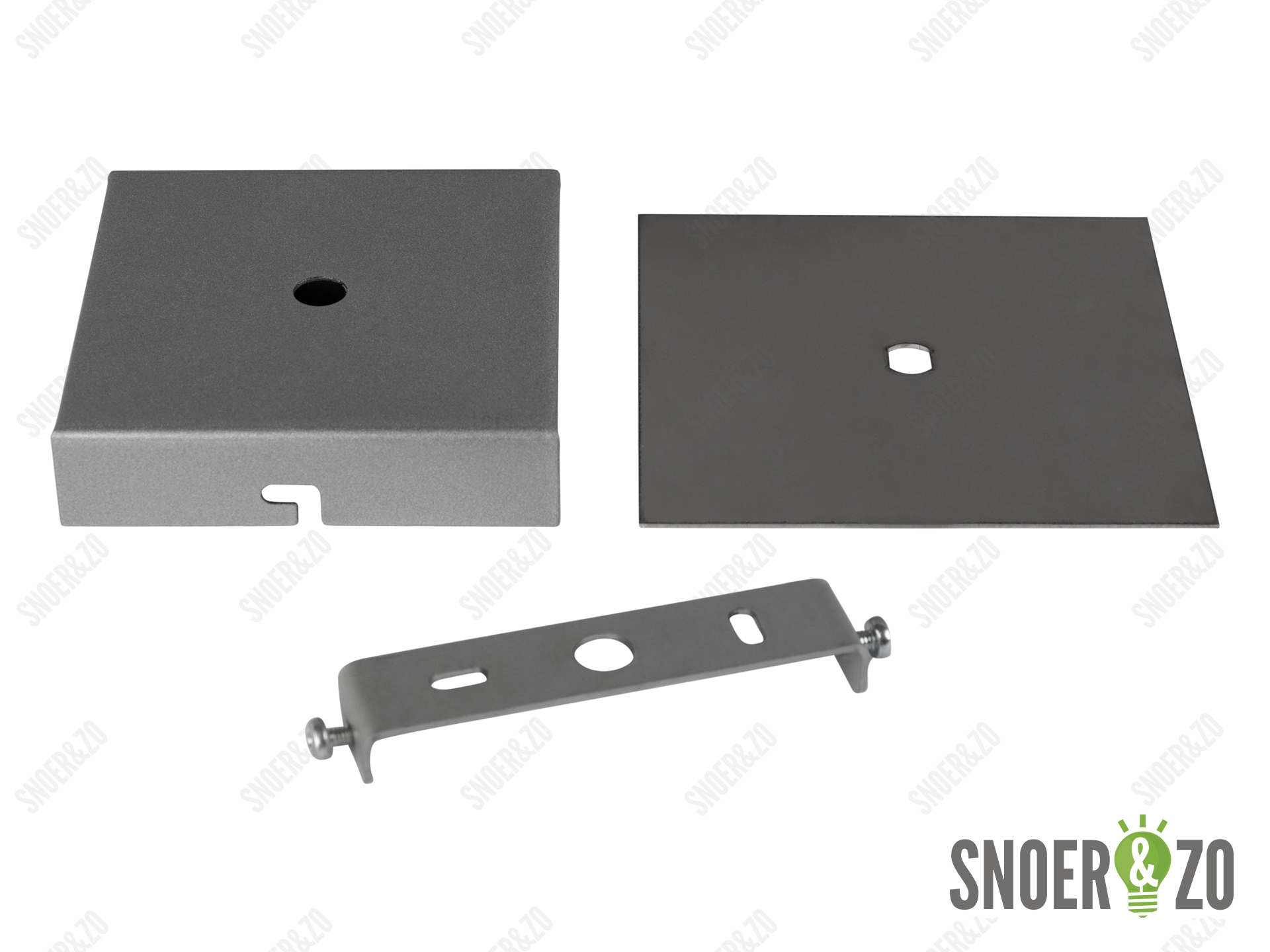 Plafondkap en wandplaat metaal vierkant plat geborsteld nikkel ( RVS look ) met beugel