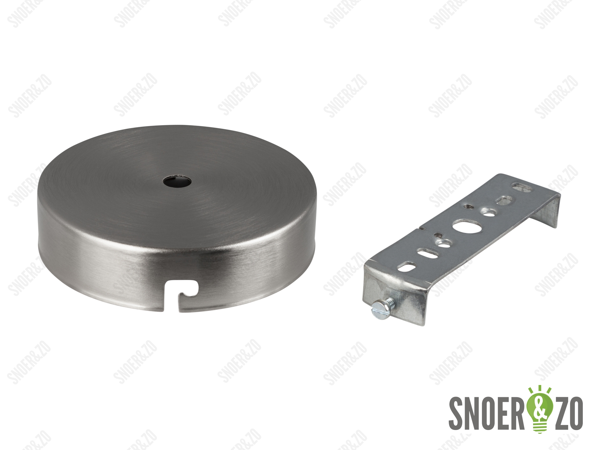 Plafondkap metaal plat geborsteld nikkel (RVS look) met beugel