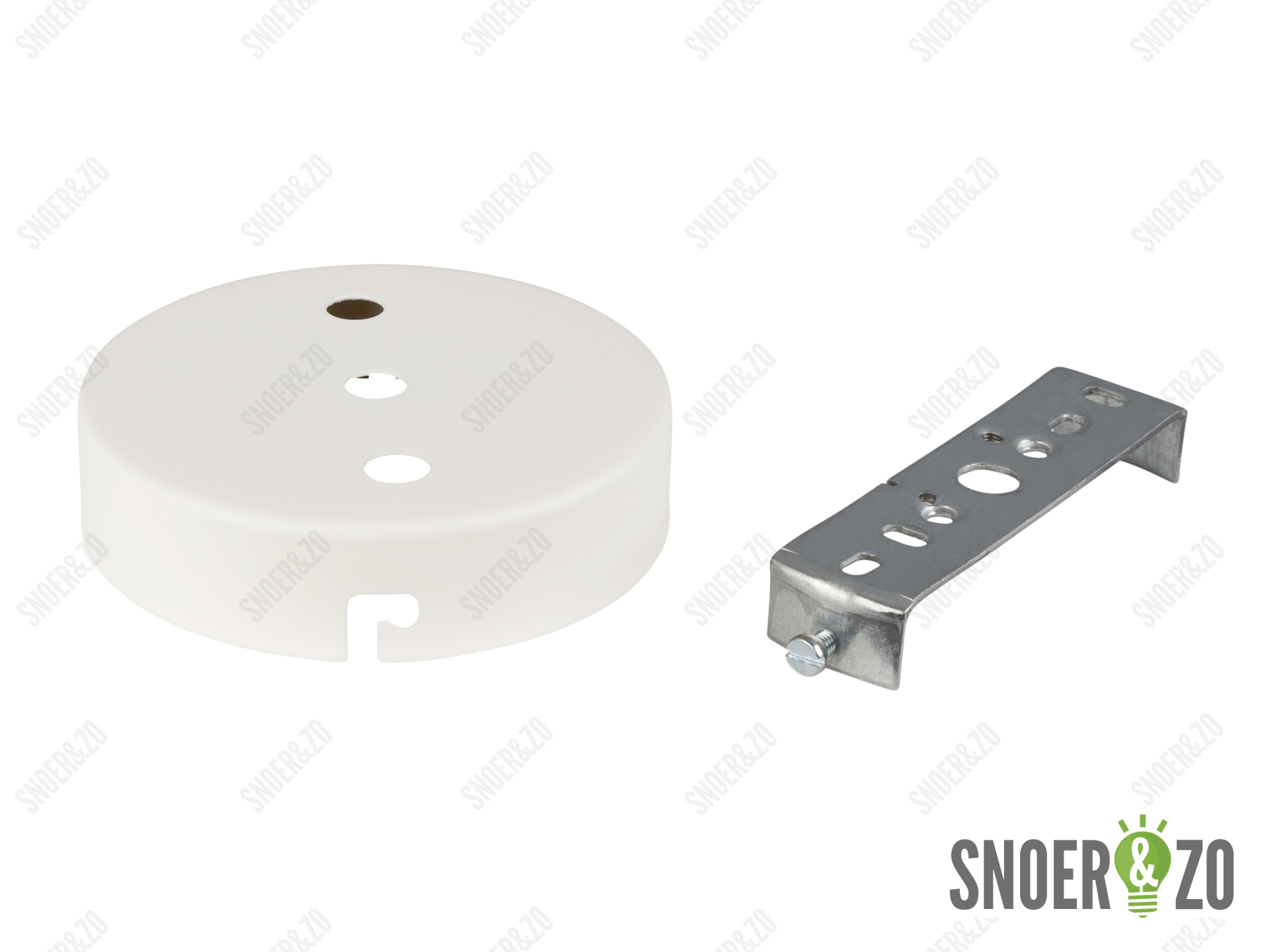 Plafondkap metaal plat wit met 3 gaten en beugel