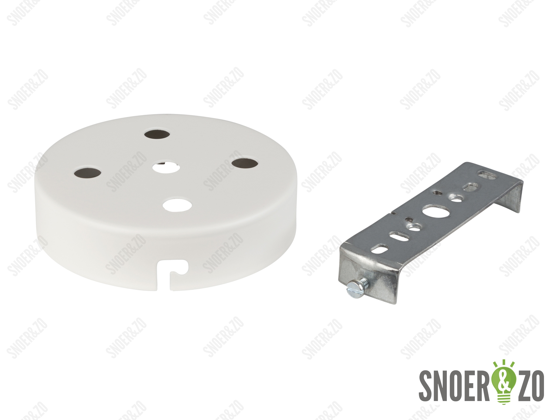 Plafondkap metaal plat wit met 5 gaten en beugel