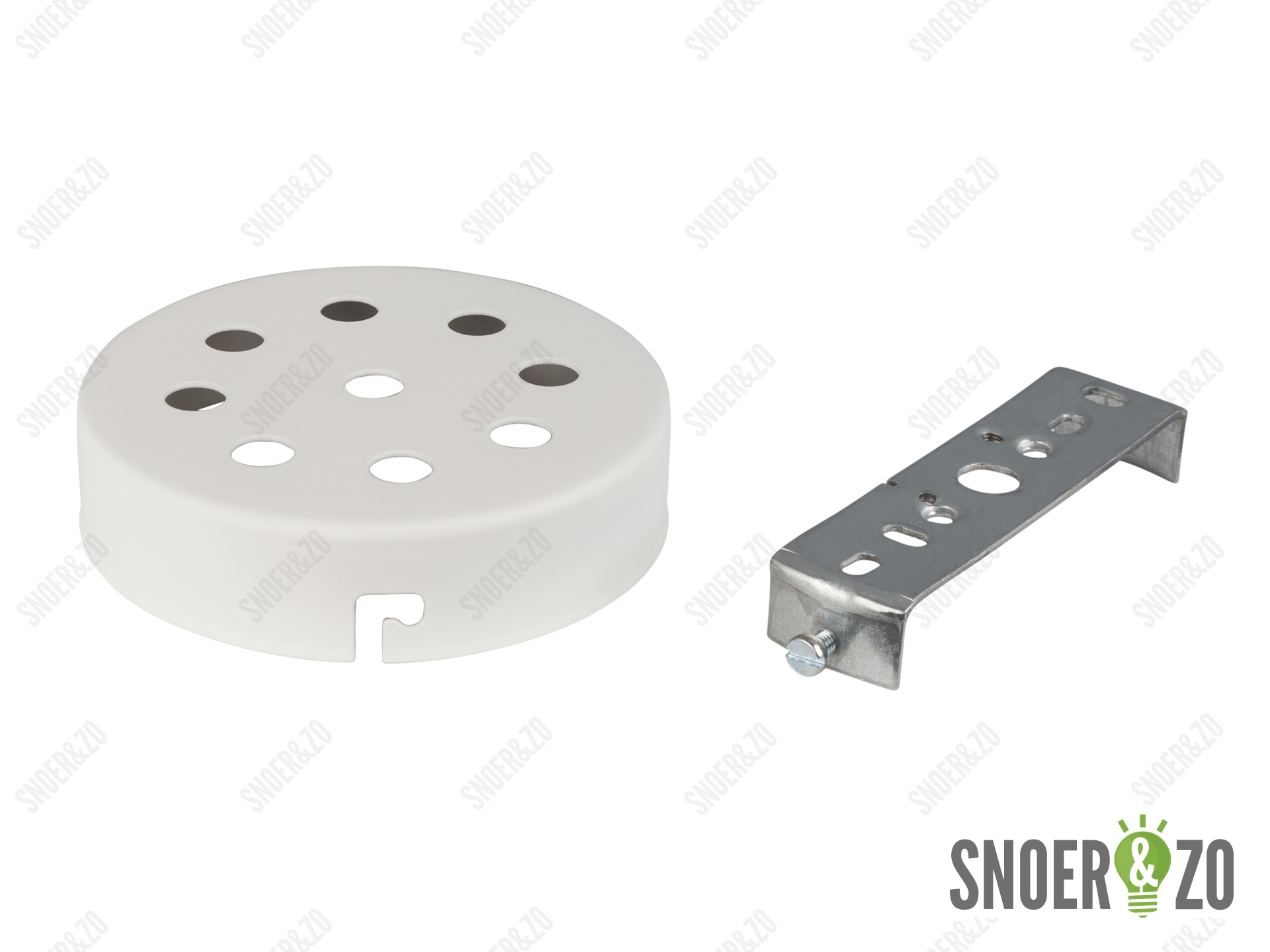 Plafondkap metaal plat wit met 9 gaten en beugel