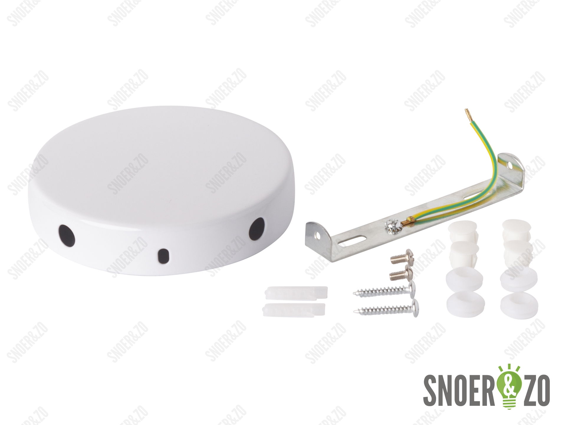 Plafondkap metaal plat wit met beugel en 4 zij gaten