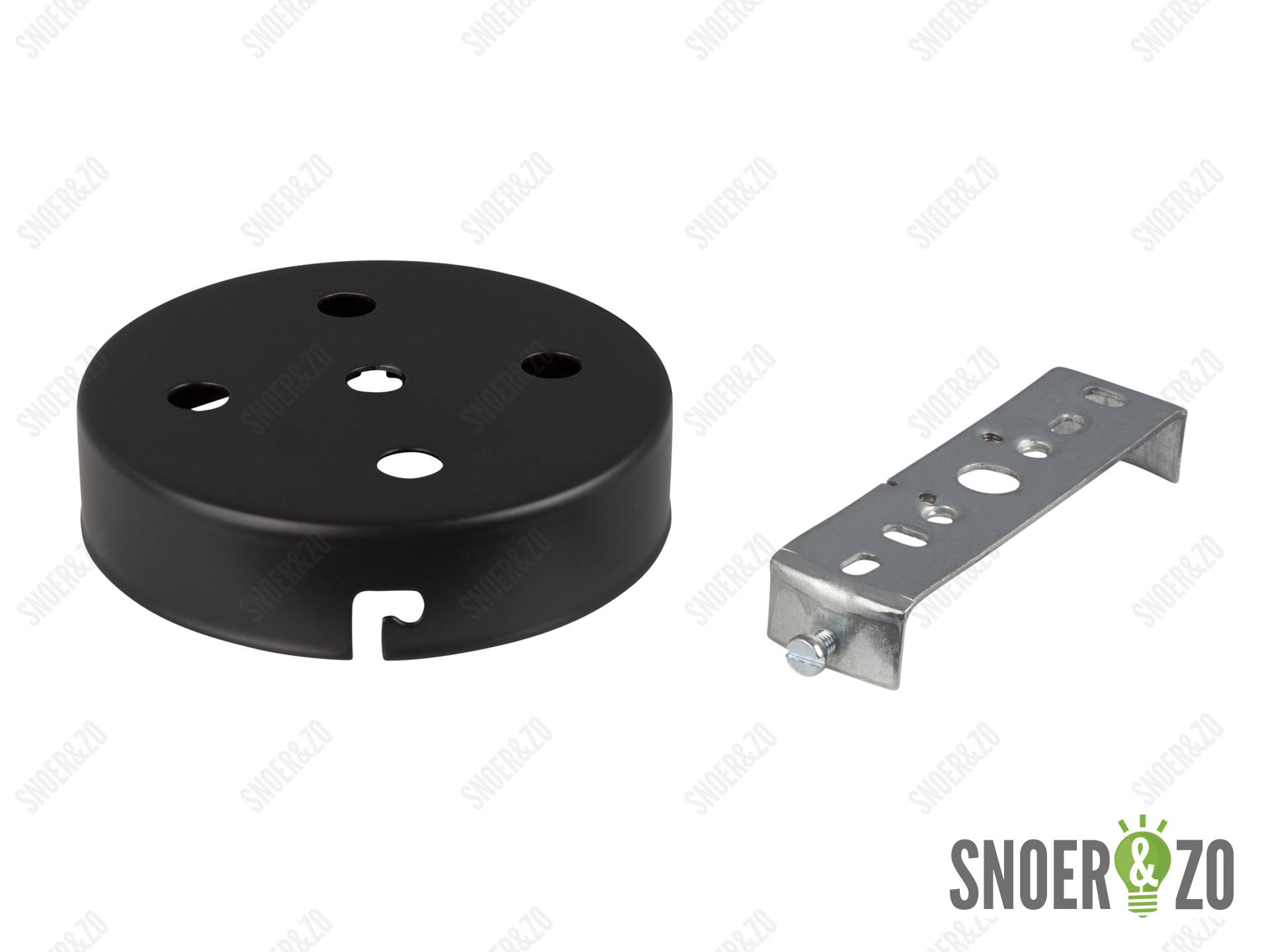 Plafondkap metaal plat zwart met 5 gaten en beugel