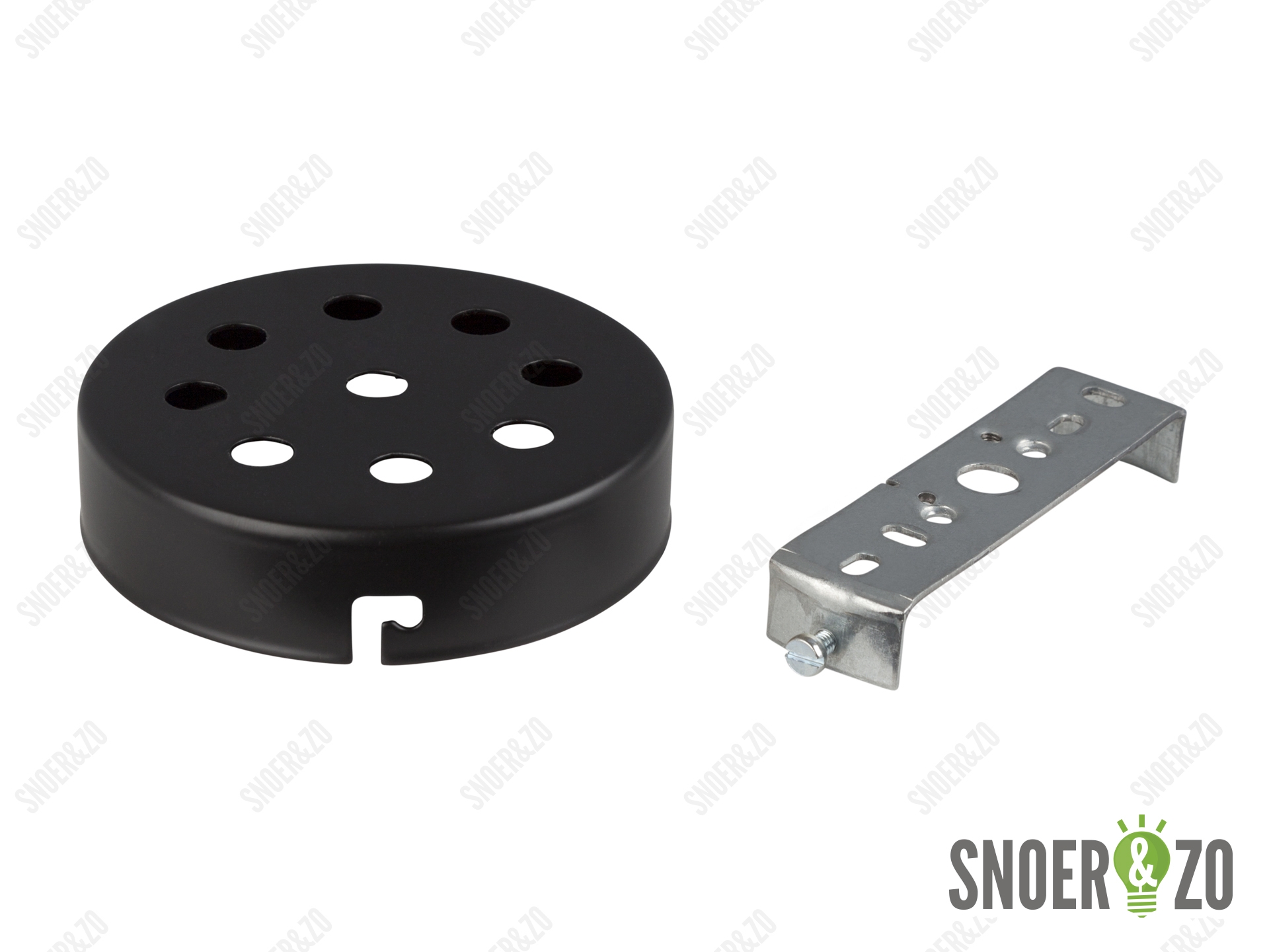 Plafondkap metaal plat zwart met 9 gaten en beugel