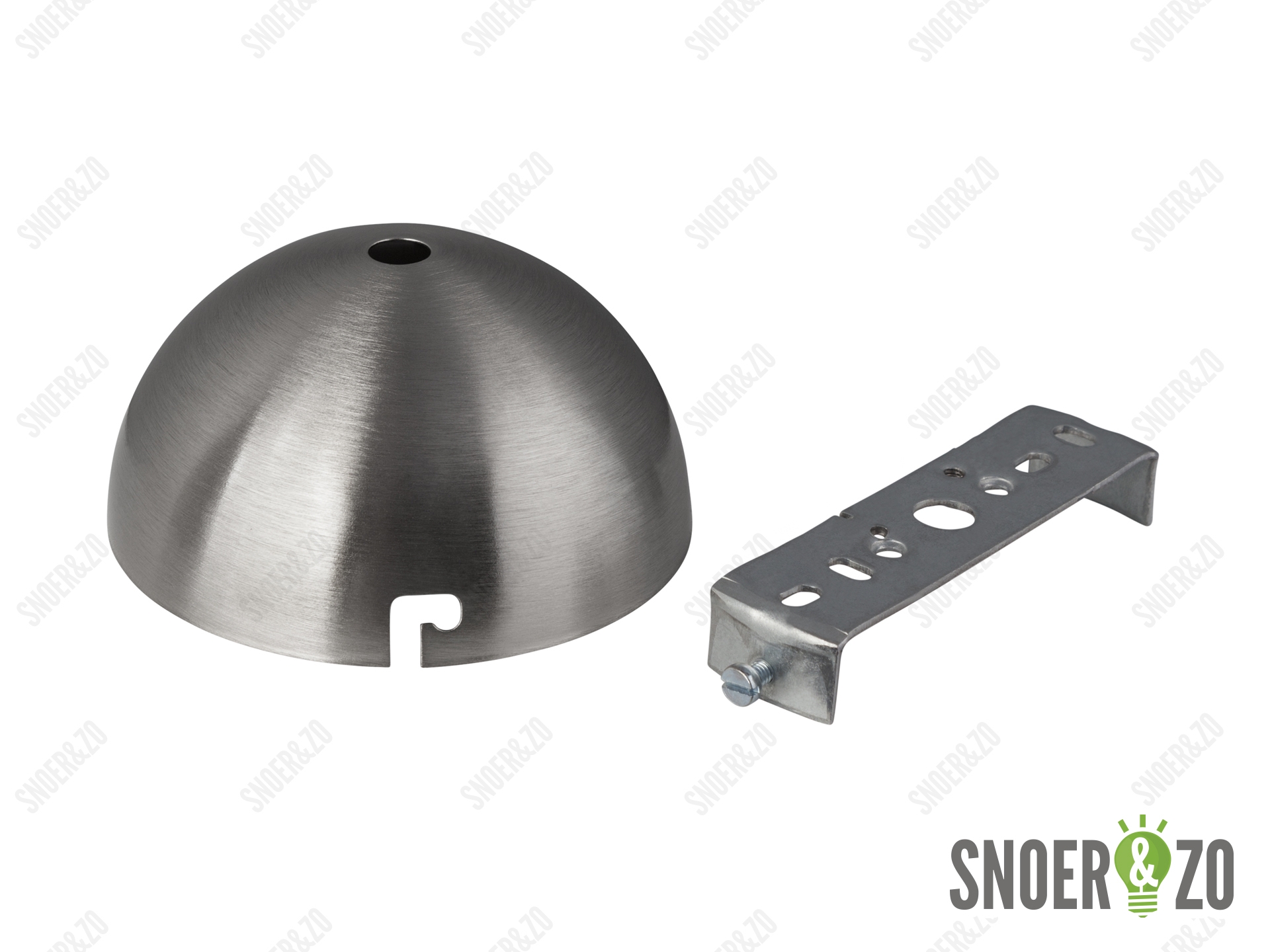 Plafondkap metaal rond geborsteld nikkel (RVS look) met beugel