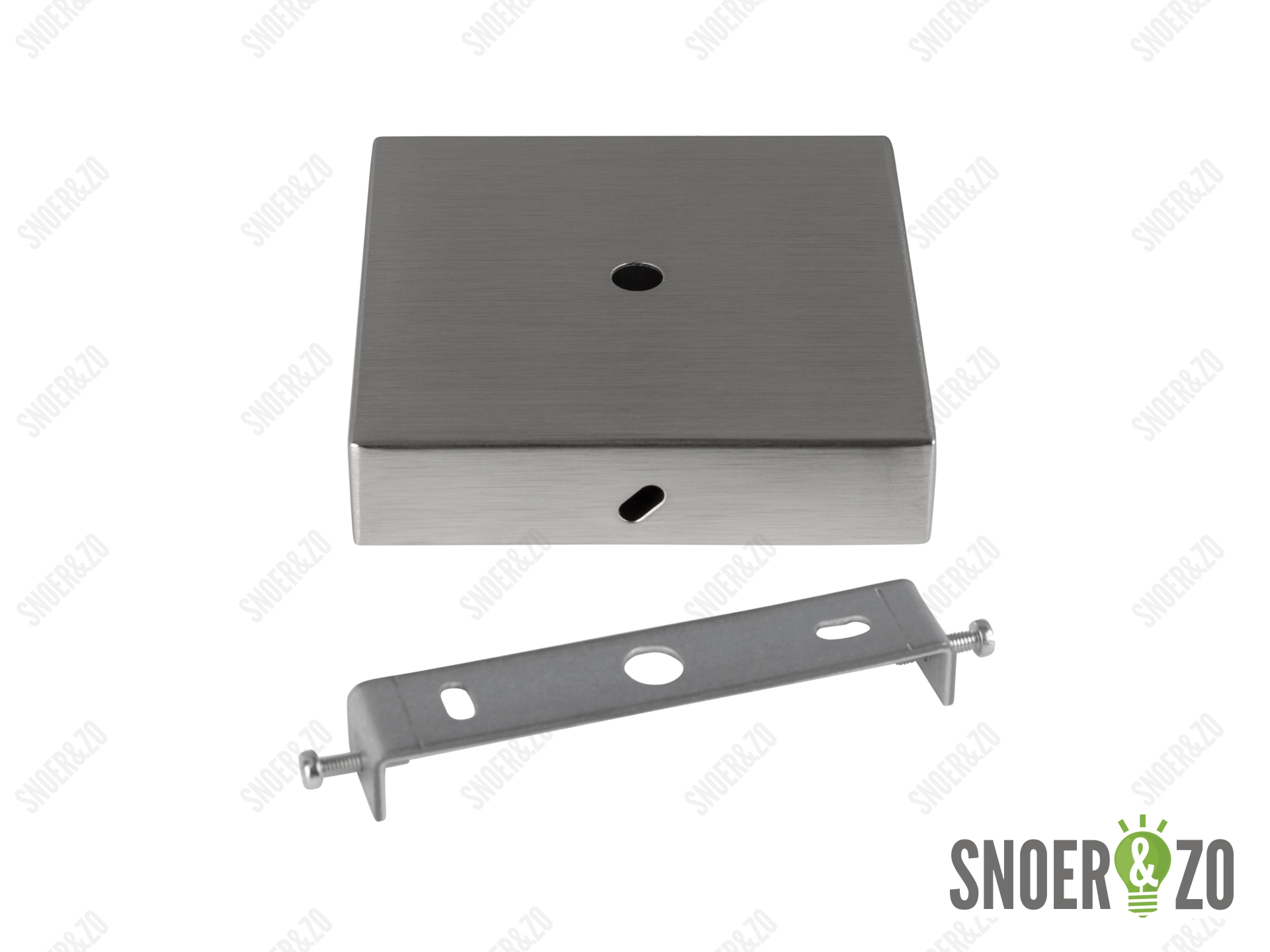 Plafondkap metaal vierkant plat geborsteld nikkel (RVS look) met beugel