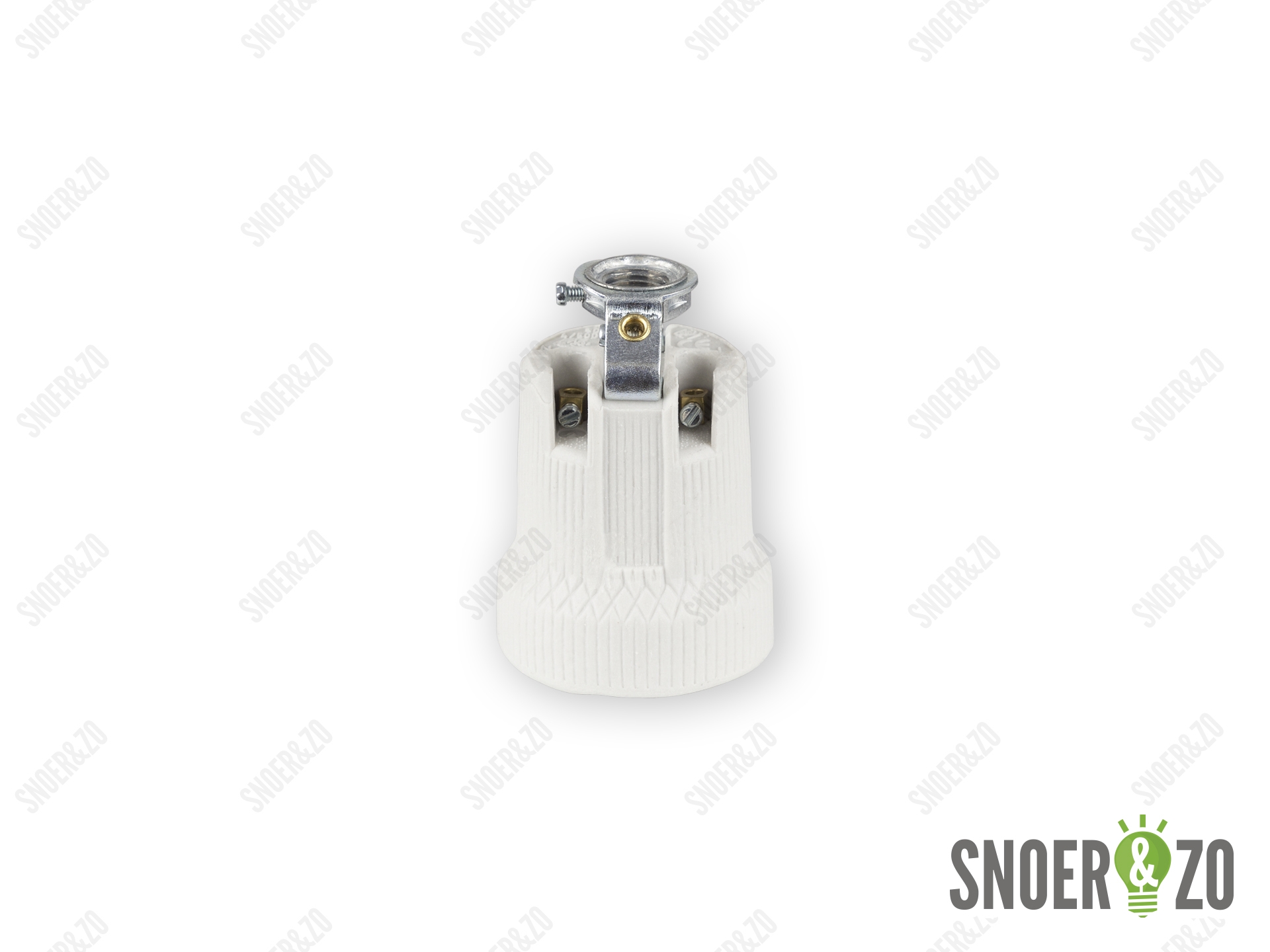 Porselein fitting E27 met montagebeugel M10x1 met aarde aansluiting
