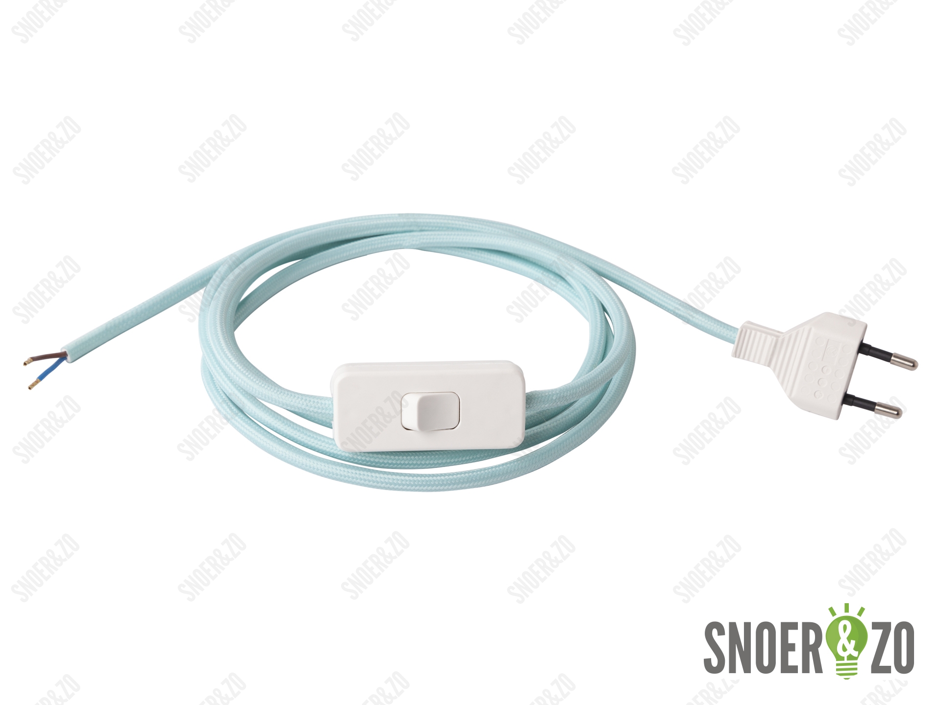 Strijkijzersnoer babyblauw 2 meter met schakelaar