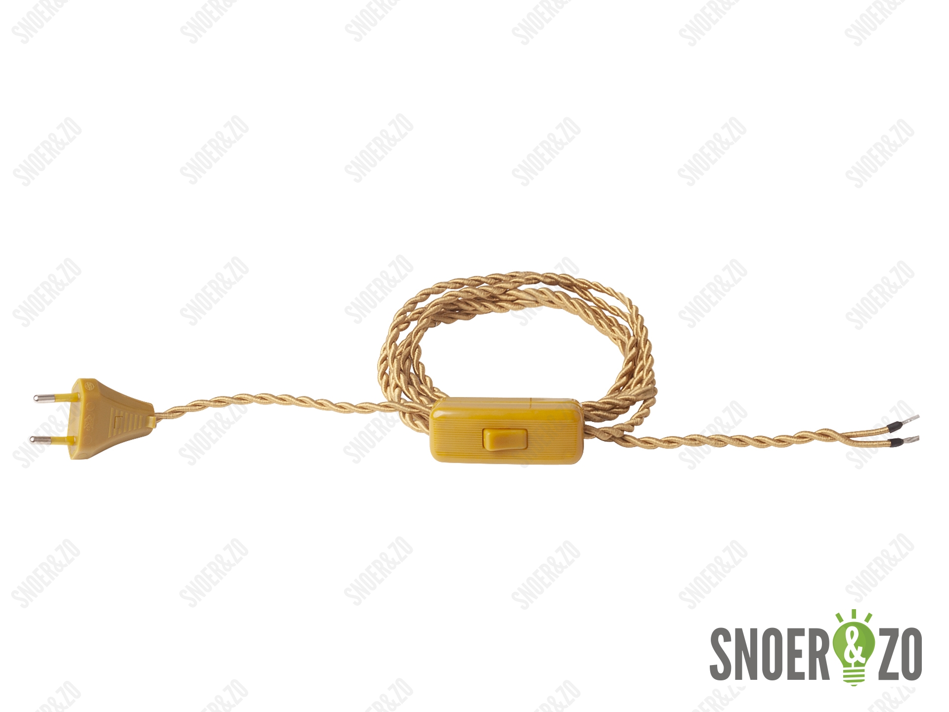 Strijkijzersnoer gedraaid goud 2 meter met schakelaar