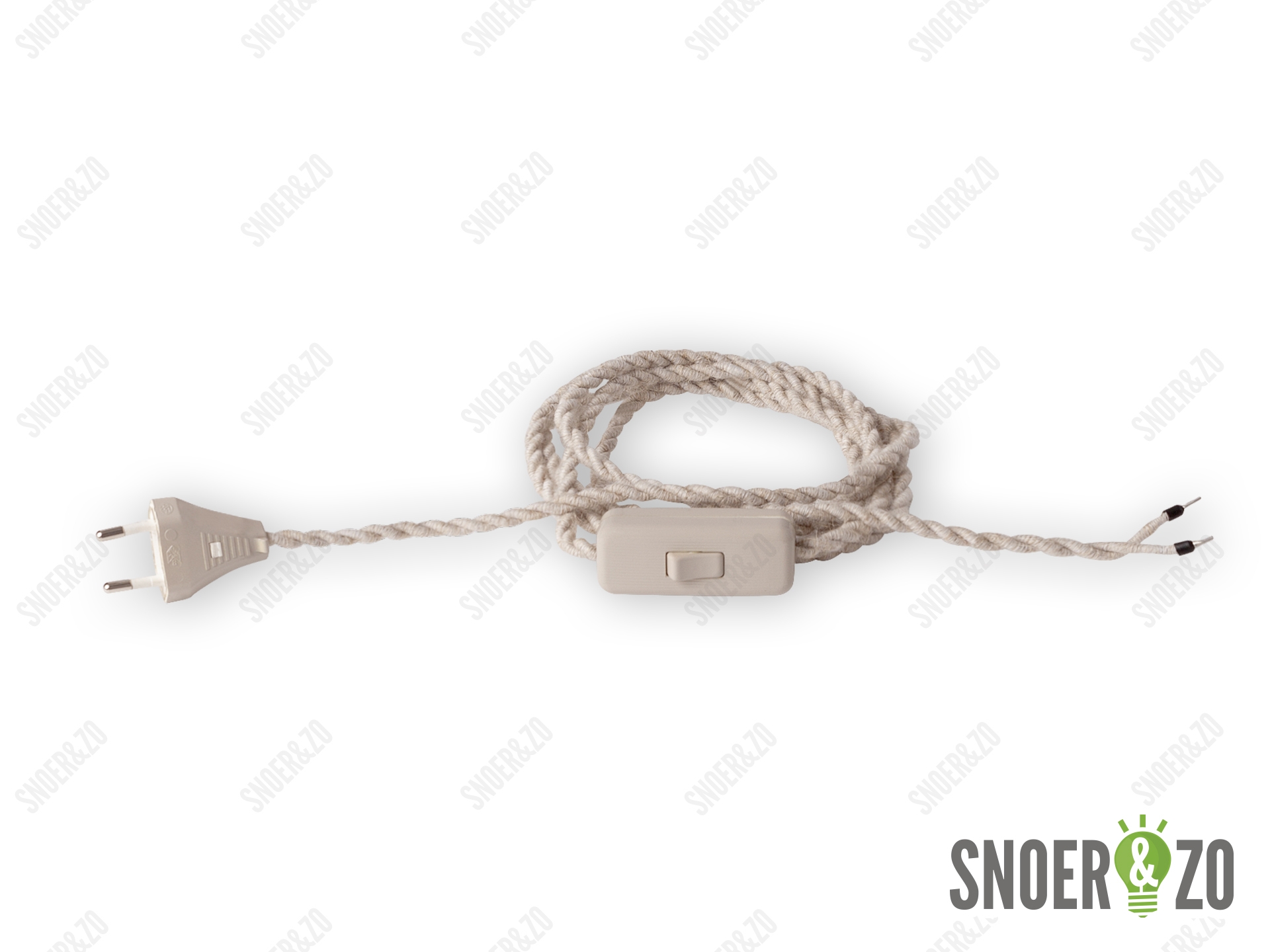 Strijkijzersnoer gedraaid linnen 2 meter met schakelaar