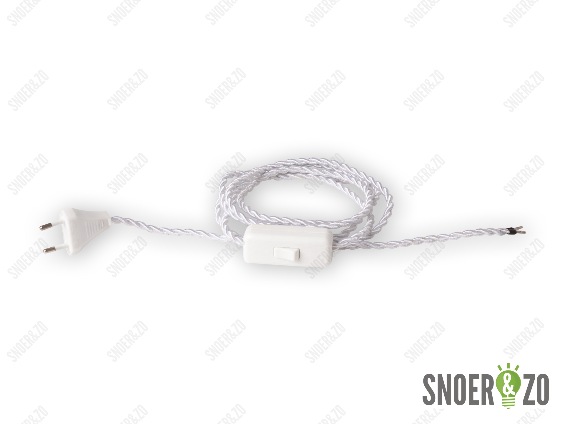 Strijkijzersnoer gedraaid wit 2 meter met schakelaar