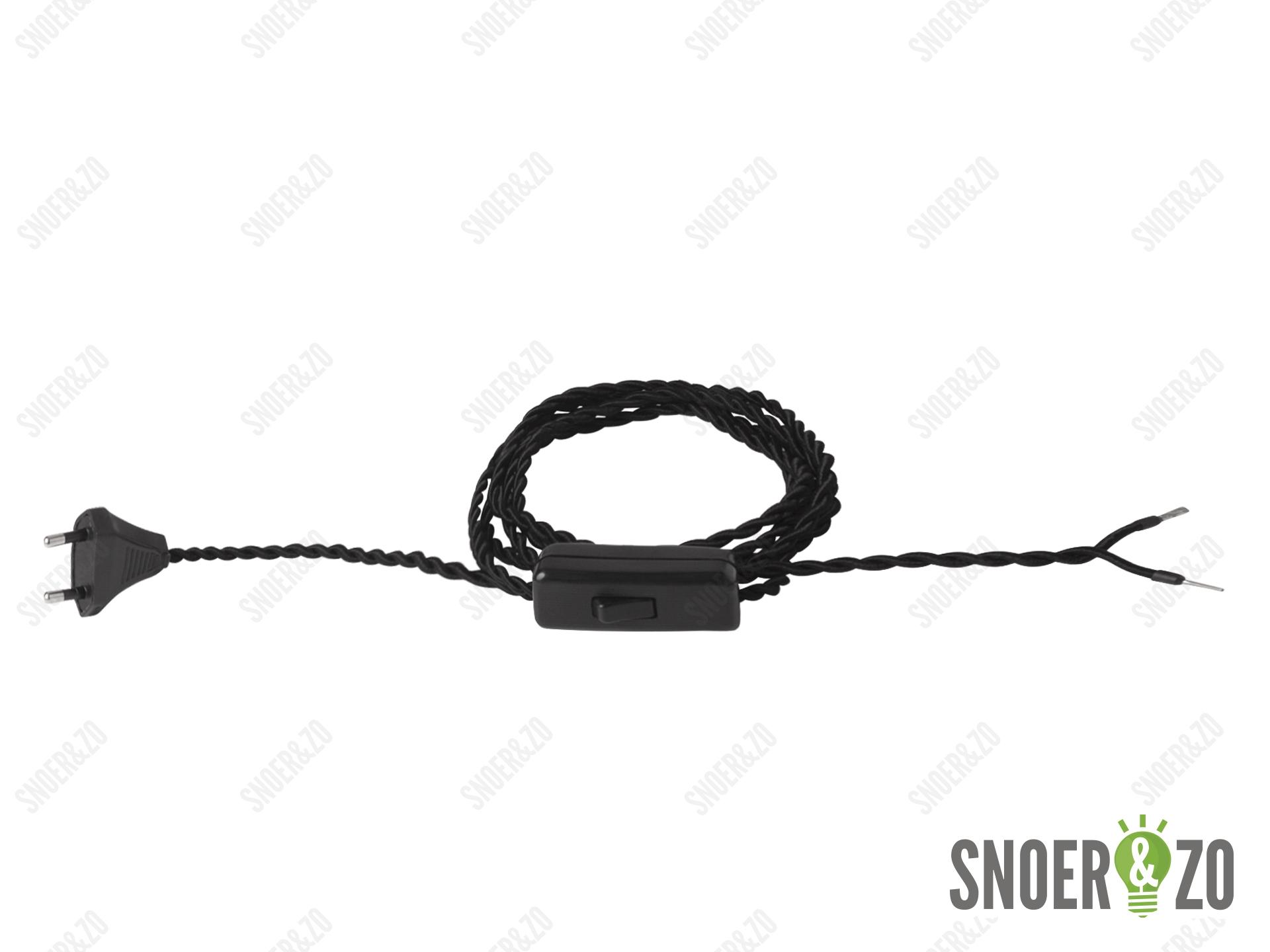 Strijkijzersnoer gedraaid zwart 2 meter met schakelaar