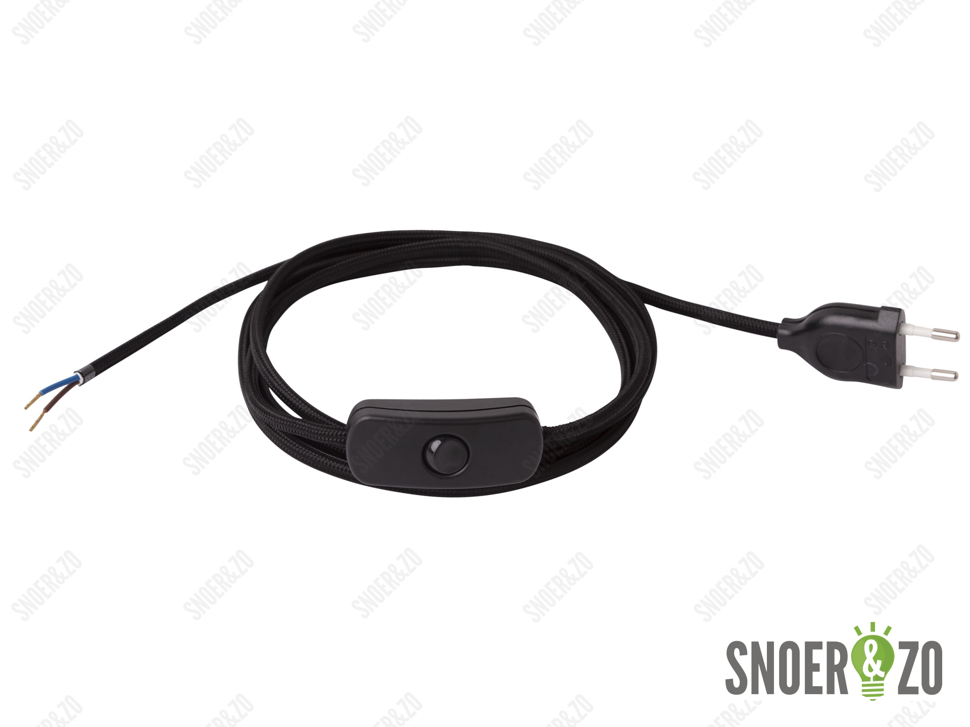 Strijkijzersnoer zwart 2 meter met schakelaar A-model