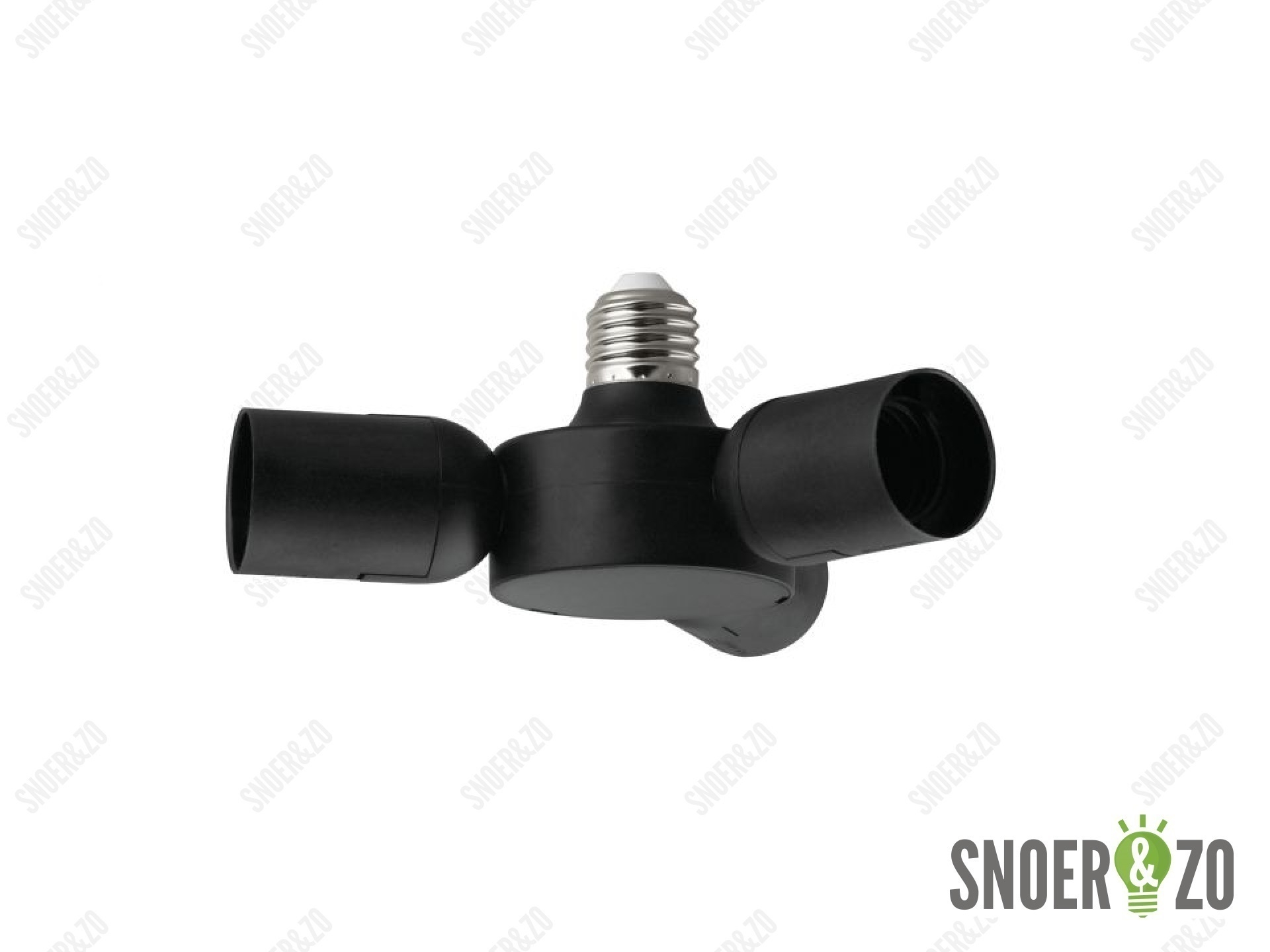Verloop fitting van E27 naar 3 x E27 fitting zwart